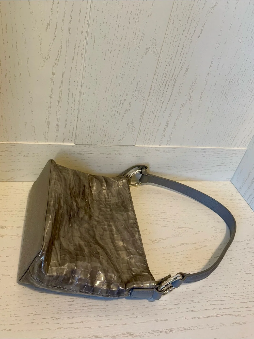 Brighton croc-embossed Chrie silver shoulder bag leather